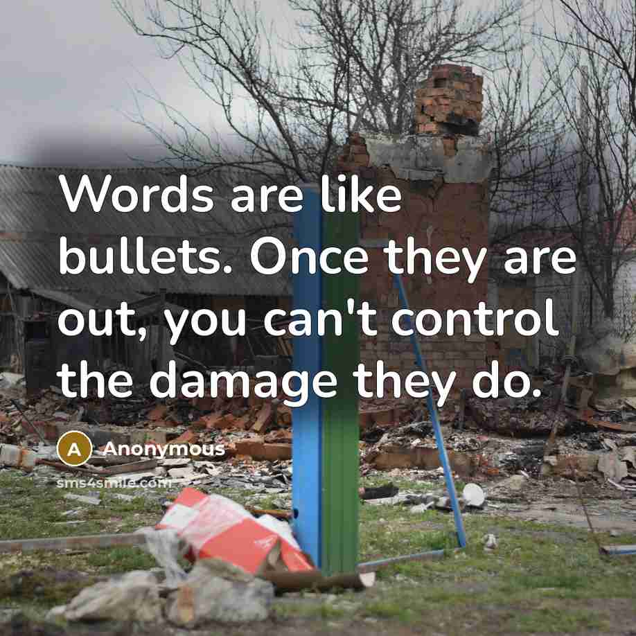 “Words are like bullets. Once they are out, you can't control the damage they do.” quote by Anonymous