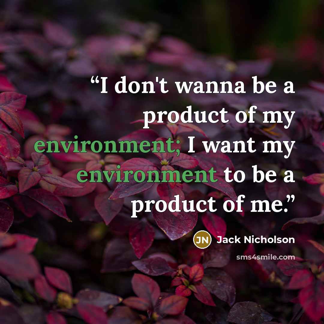 “I don't wanna be a product of my environment; I want my environment to be a product of me.” quote by Jack Nicholson