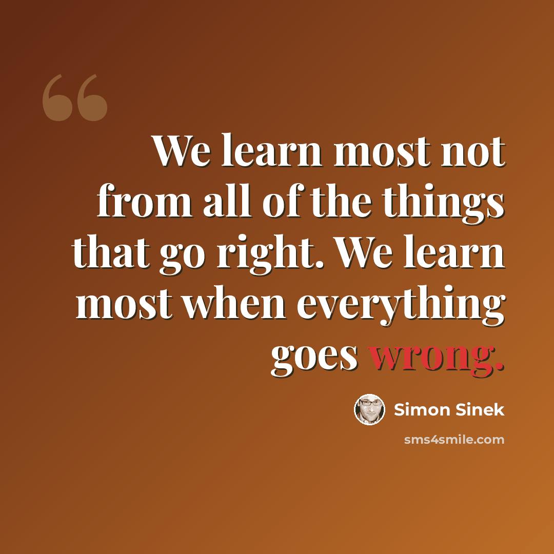 “We learn most not from all of the things that go right. We learn most when everything goes wrong.” quote by Simon Sinek