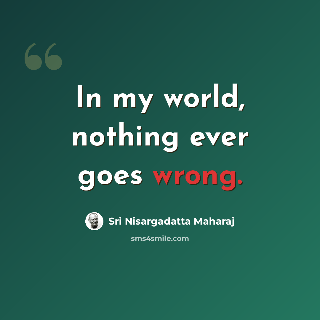 “In my world, nothing ever goes wrong.” quote by Sri Nisargadatta Maharaj