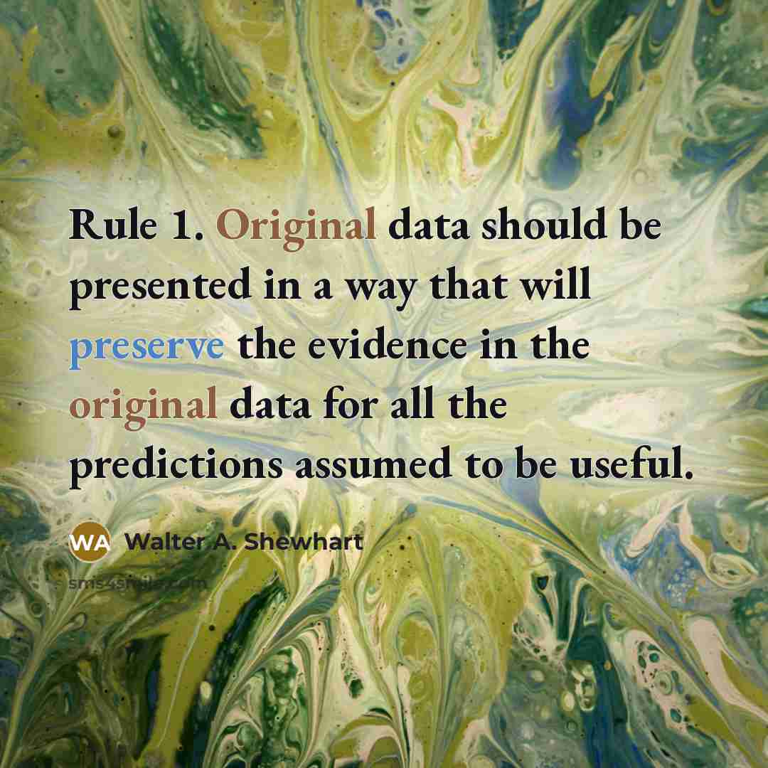 “Rule 1. Original data should be presented in a way that will preserve the evidence in the original data for all the predictions assumed to be useful.” quote by Walter A. Shewhart