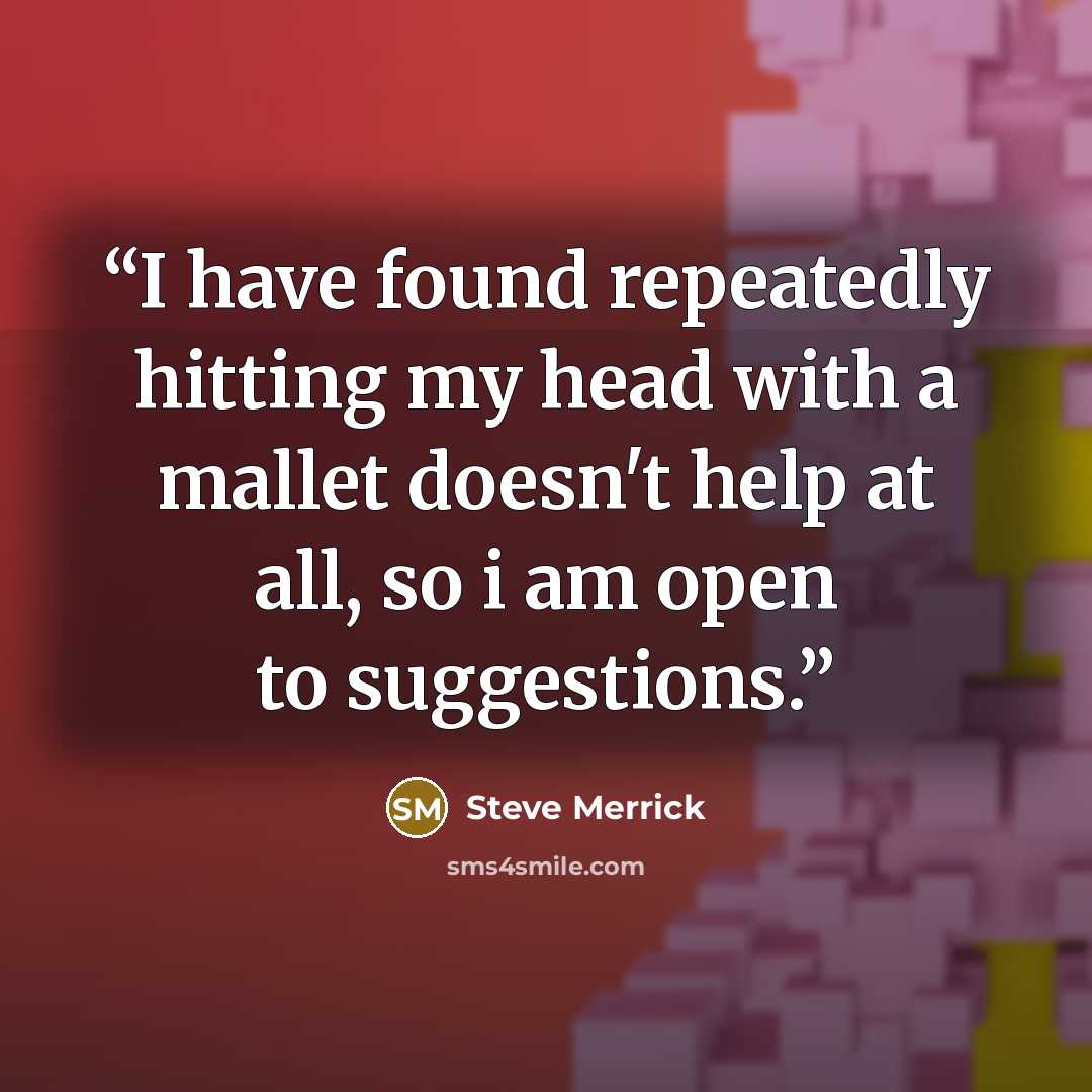 “I have found repeatedly hitting my head with a mallet doesn't help at all, so i am open to suggestions.” quote by Steve Merrick
