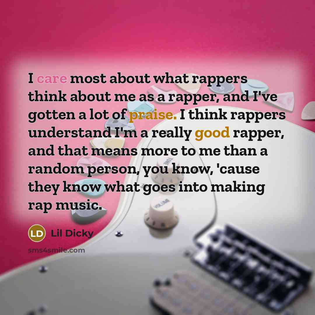 “I care most about what rappers think about me as a rapper, and I've gotten a lot of praise. I think rappers understand I'm a really good rapper, and that means more to me than a random person, you know, 'cause they know what goes into making rap music.” quote by Lil Dicky