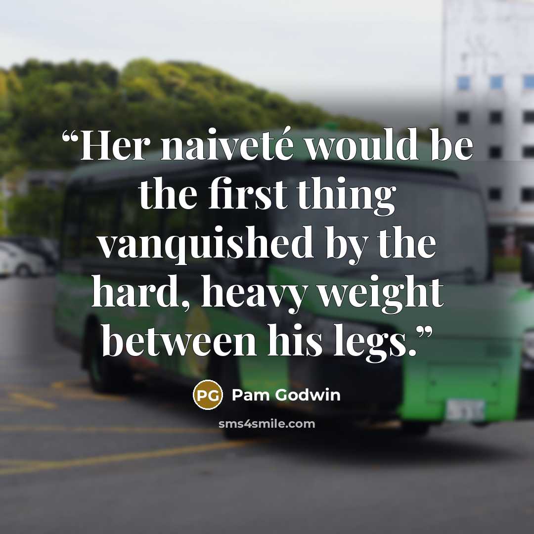 “Her naiveté would be the first thing vanquished by the hard, heavy weight between his legs.” quote by Pam Godwin