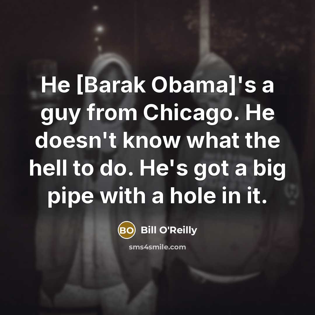 “He [Barak Obama]'s a guy from Chicago. He doesn't know what the hell to do. He's got a big pipe with a hole in it.” quote by Bill O'Reilly