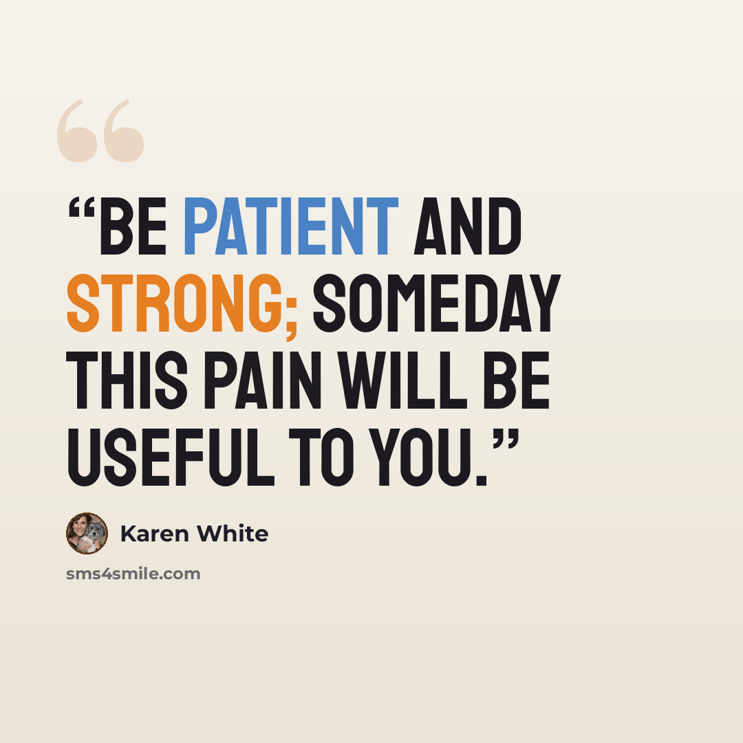 “Be patient and strong; someday this pain will be useful to you.” quote by Karen White