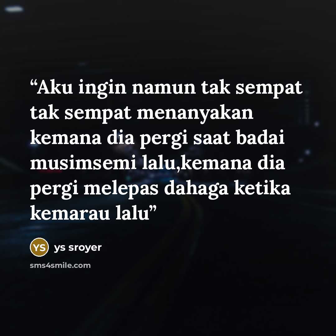 “Aku ingin namun tak sempat tak sempat menanyakan kemana dia pergi saat badai musimsemi lalu,kemana dia pergi melepas dahaga ketika kemarau lalu” quote by ys sroyer