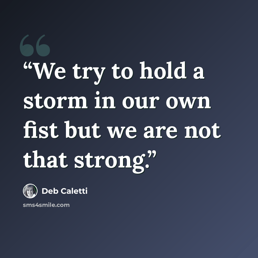 “We try to hold a storm in our own fist but we are not that strong.” quote by Deb Caletti