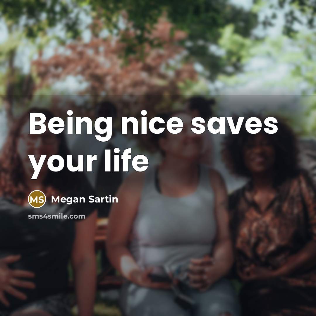 “Being nice saves your life” quote by Megan Sartin