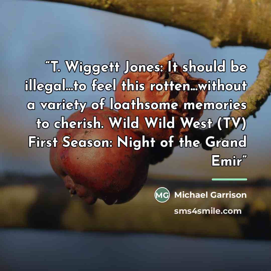 “T. Wiggett Jones: It should be illegal...to feel this rotten...without a variety of loathsome memories to cherish. Wild Wild West (TV) First Season: Night of the Grand Emir” quote by Michael Garrison