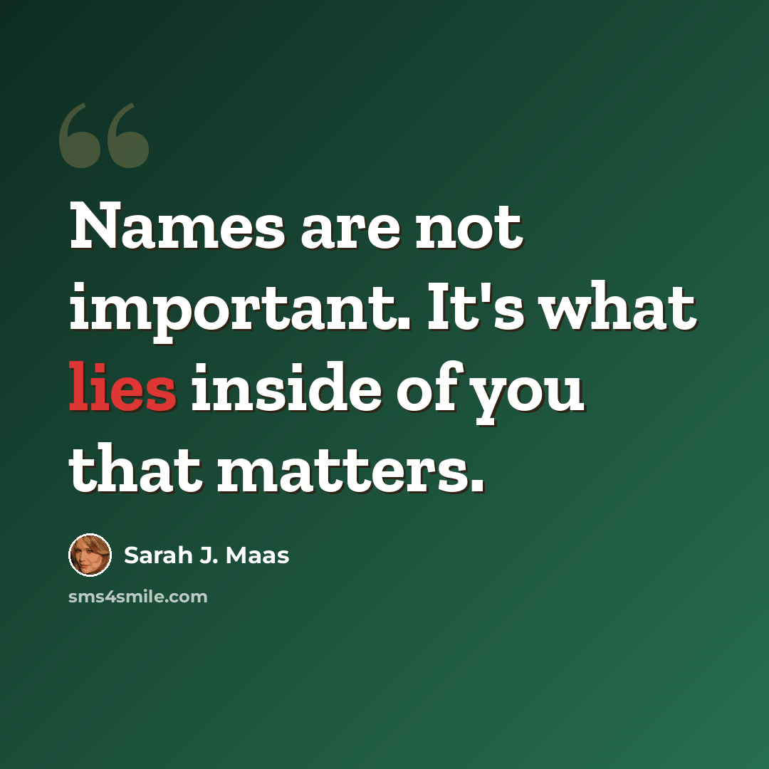 “Names are not important. It's what lies inside of you that matters.” quote by Sarah J. Maas