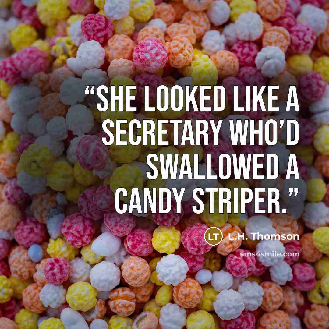 “She looked like a secretary who’d swallowed a candy striper.” quote by L.H. Thomson