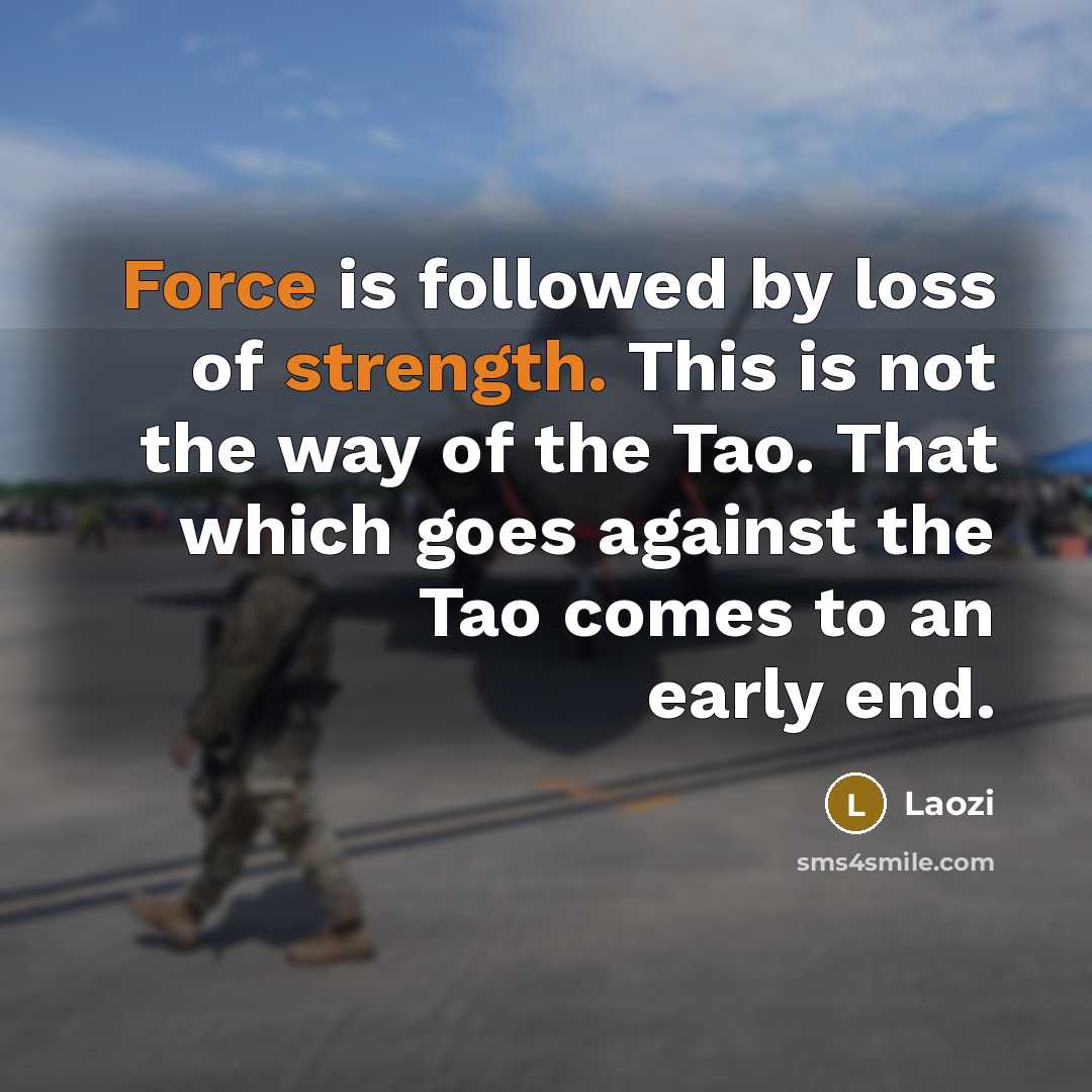 “Force is followed by loss of strength. This is not the way of the Tao. That which goes against the Tao comes to an early end.” quote by Laozi