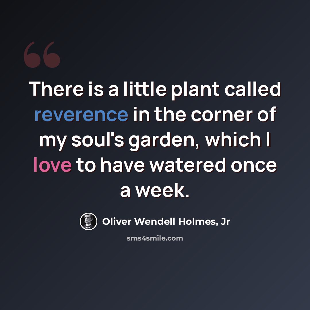 “There is a little plant called reverence in the corner of my soul's garden, which I love to have watered once a week.” quote by Oliver Wendell Holmes, Jr