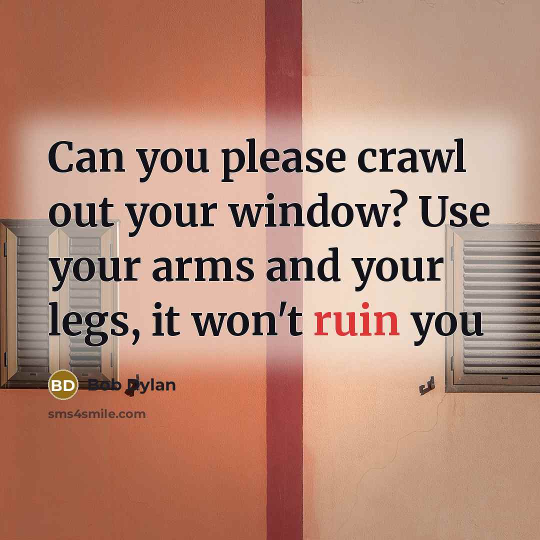 “Can you please crawl out your window? Use your arms and your legs, it won't ruin you” quote by Bob Dylan