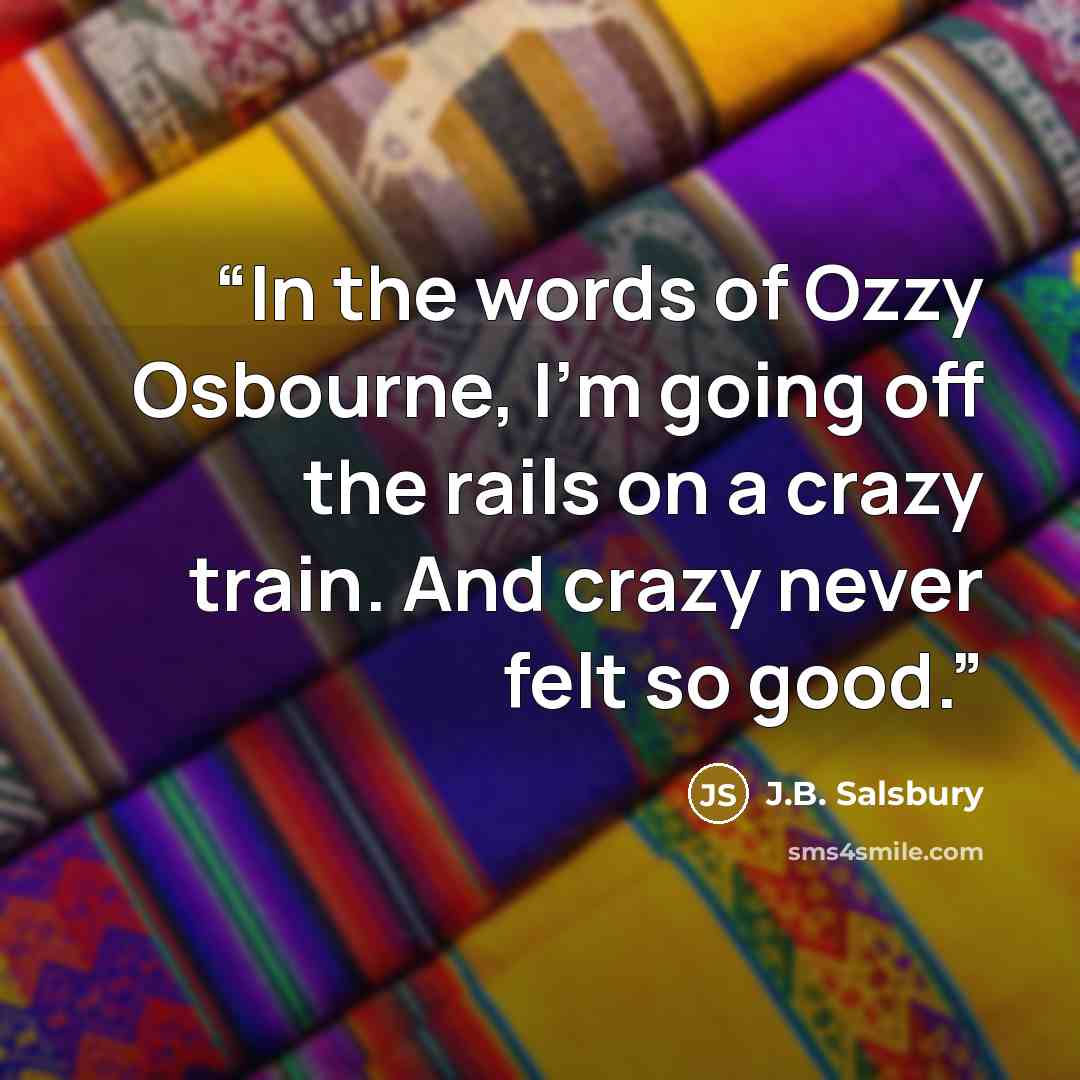 “In the words of Ozzy Osbourne, I’m going off the rails on a crazy train. And crazy never felt so good.” quote by J.B. Salsbury