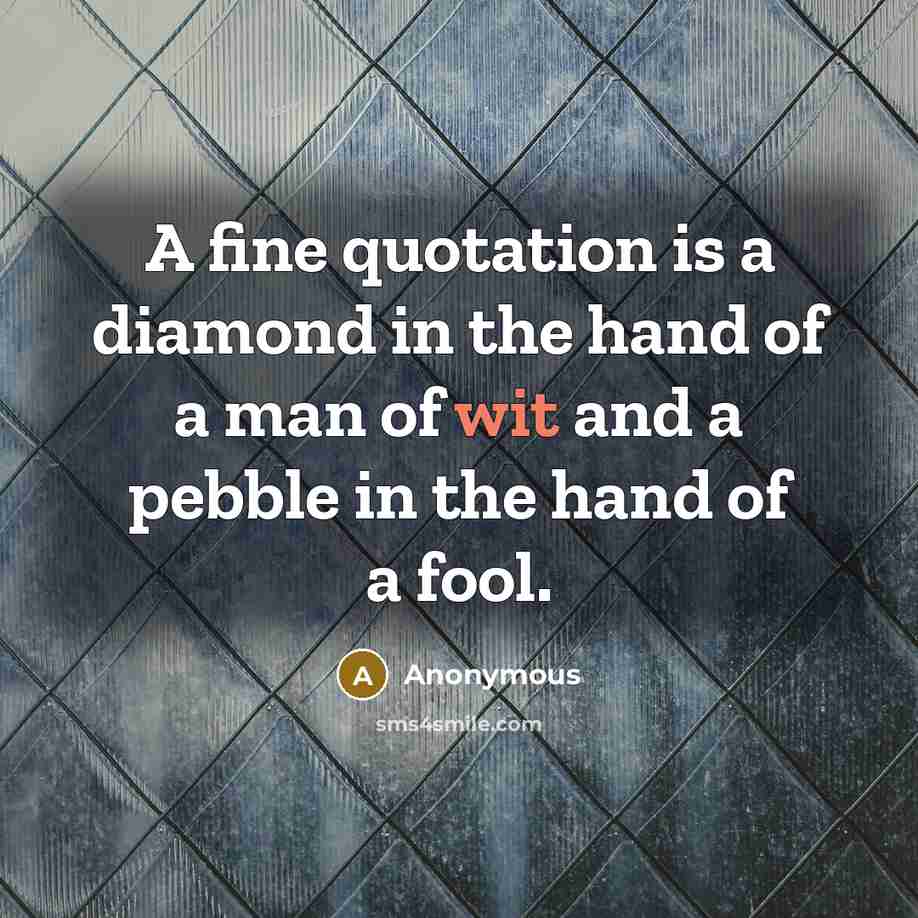 “A fine quotation is a diamond in the hand of a man of wit and a pebble in the hand of a fool.” quote by Anonymous