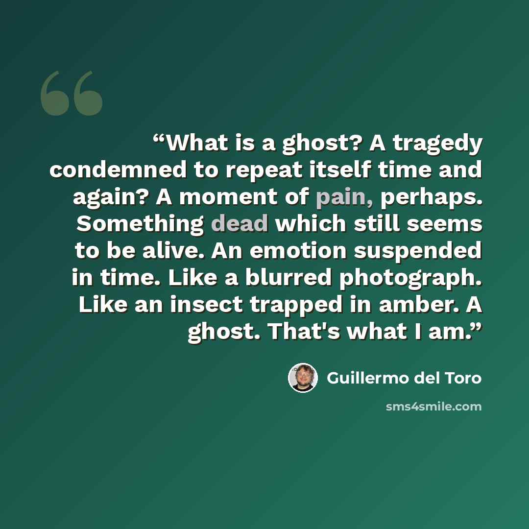 “What is a ghost? A tragedy condemned to repeat itself time and again? A moment of pain, perhaps. Something dead which still seems to be alive. An emotion suspended in time. Like a blurred photograph. Like an insect trapped in amber. A ghost. That's what I am.” quote by Guillermo del Toro