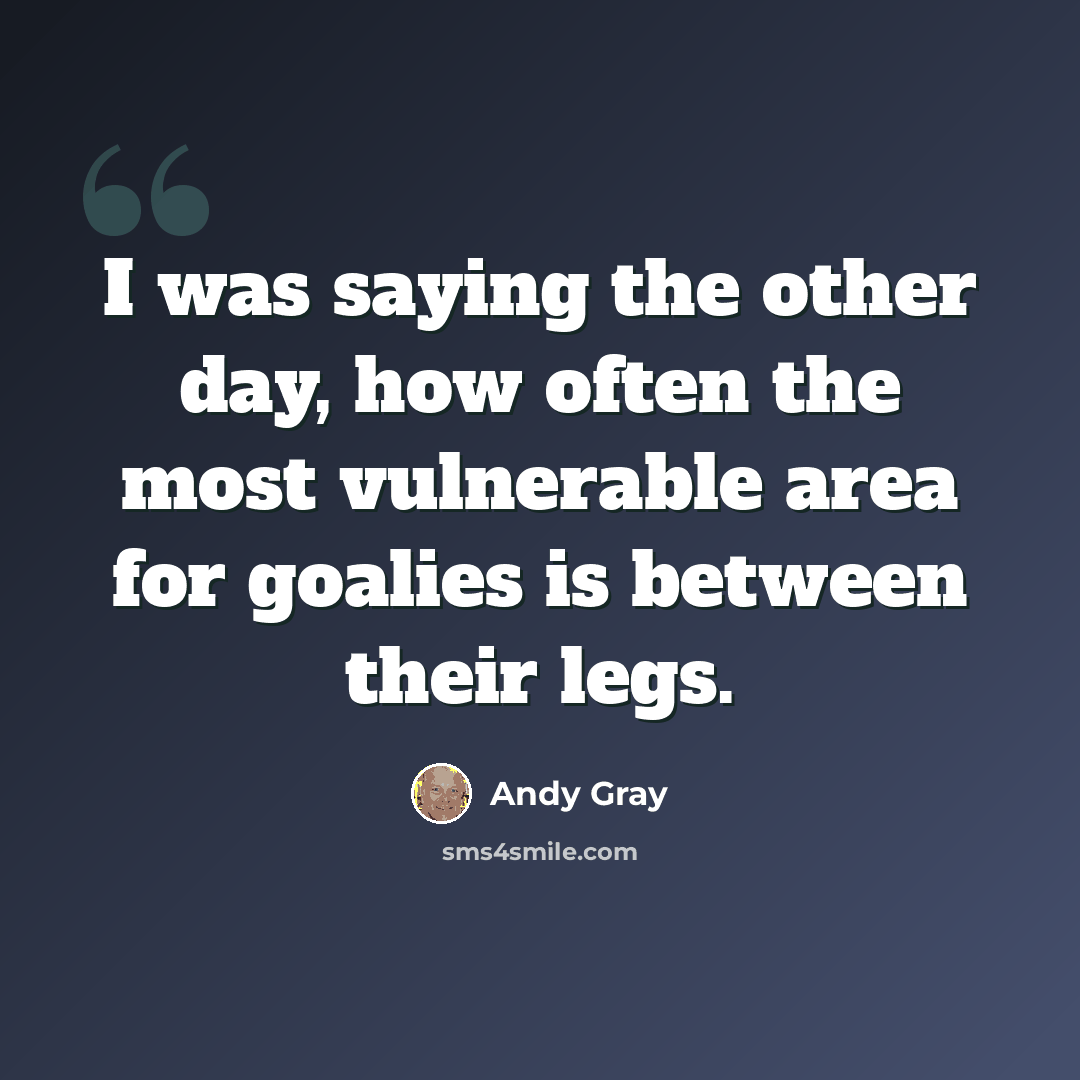 “I was saying the other day, how often the most vulnerable area for goalies is between their legs.” quote by Andy Gray