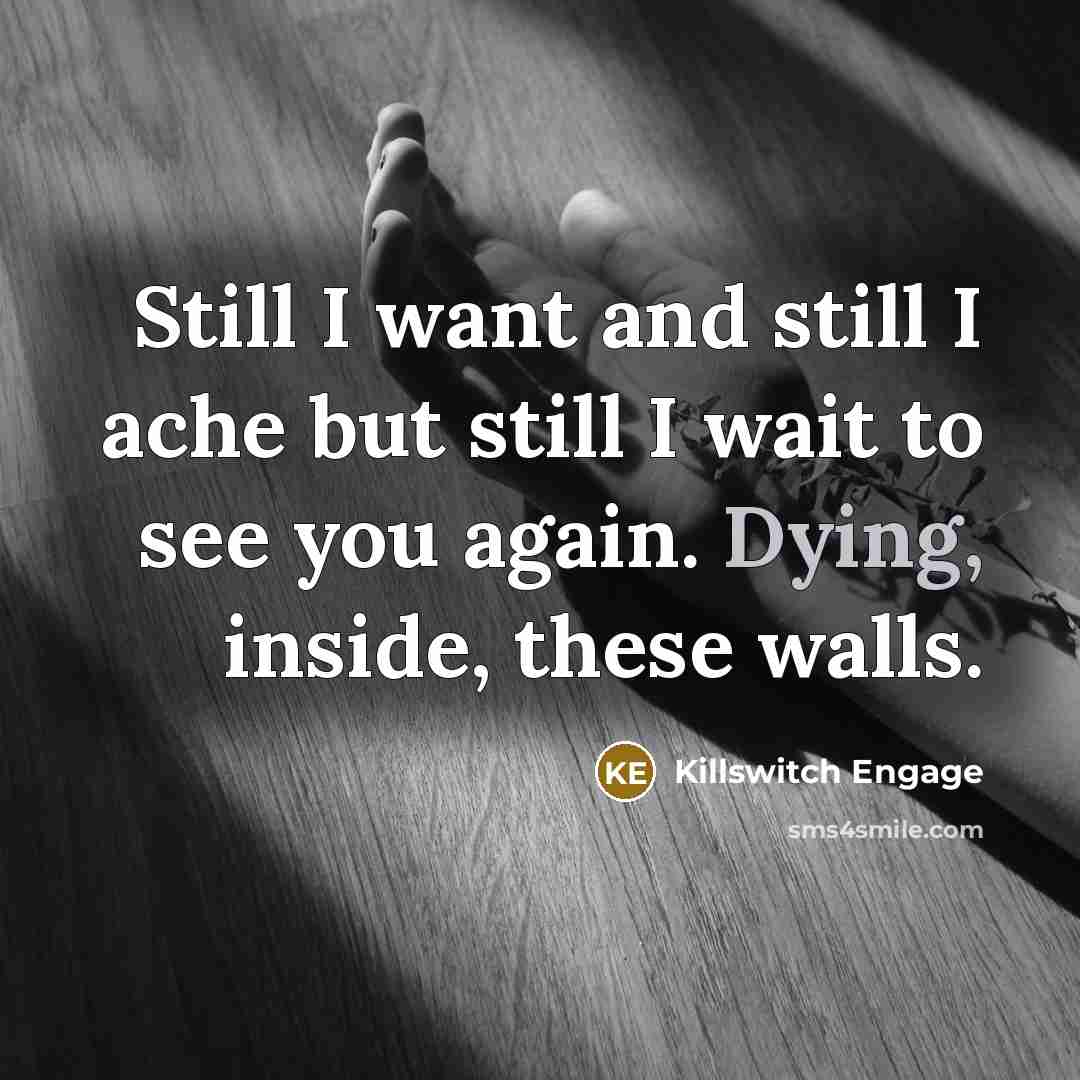 “Still I want and still I ache but still I wait to see you again. Dying, inside, these walls.” quote by Killswitch Engage