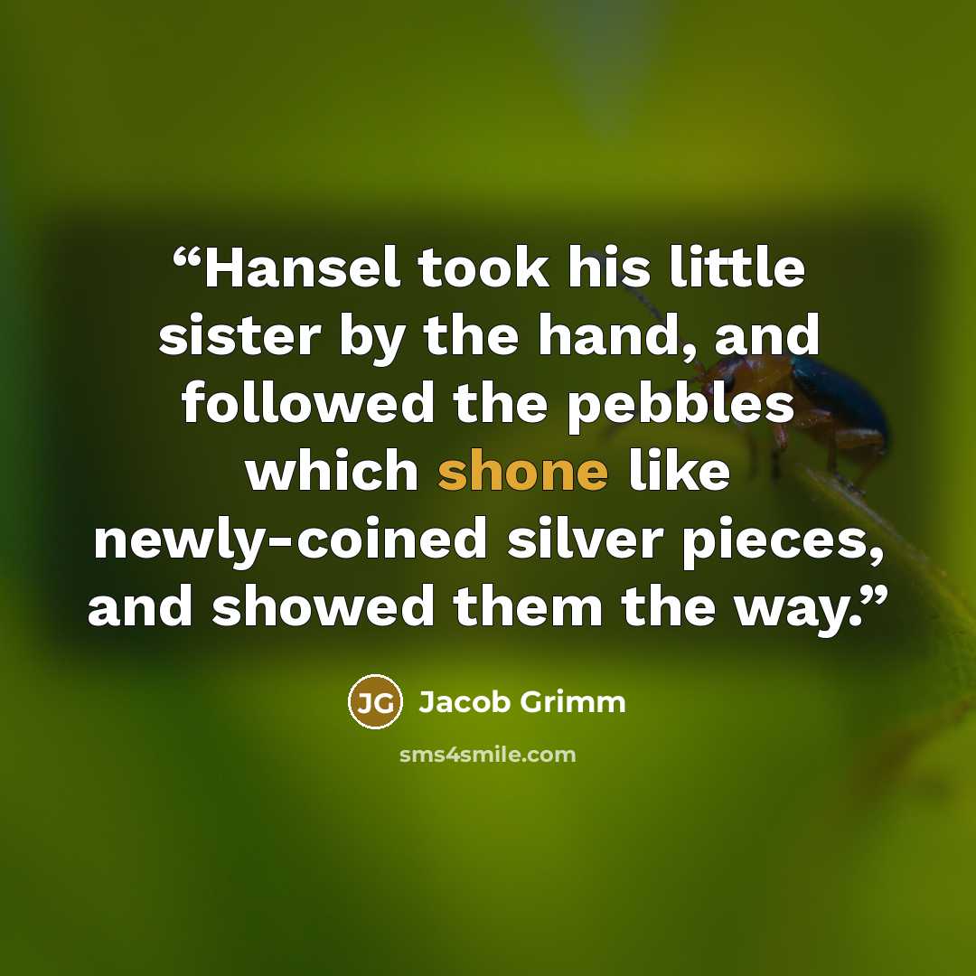 “Hansel took his little sister by the hand, and followed the pebbles which shone like newly-coined silver pieces, and showed them the way.” quote by Jacob Grimm