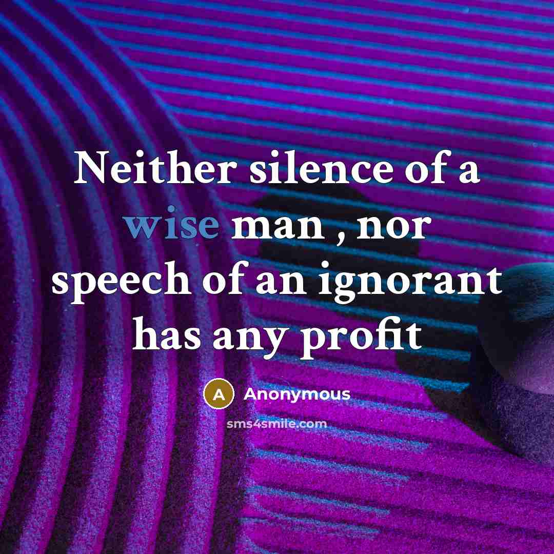 “Neither silence of a wise man , nor speech of an ignorant has any profit” quote by Anonymous