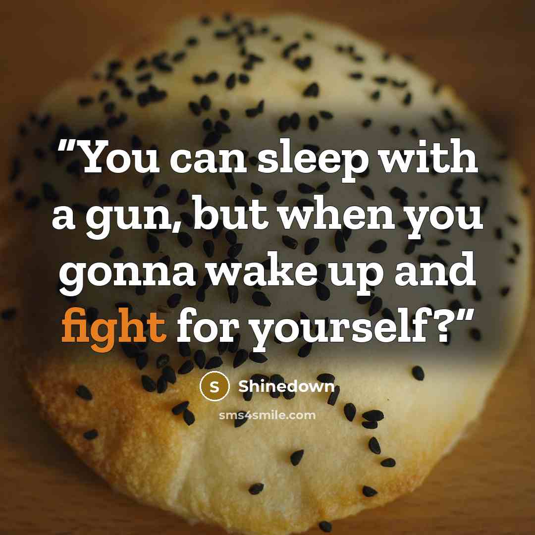 “You can sleep with a gun, but when you gonna wake up and fight for yourself?” quote by Shinedown