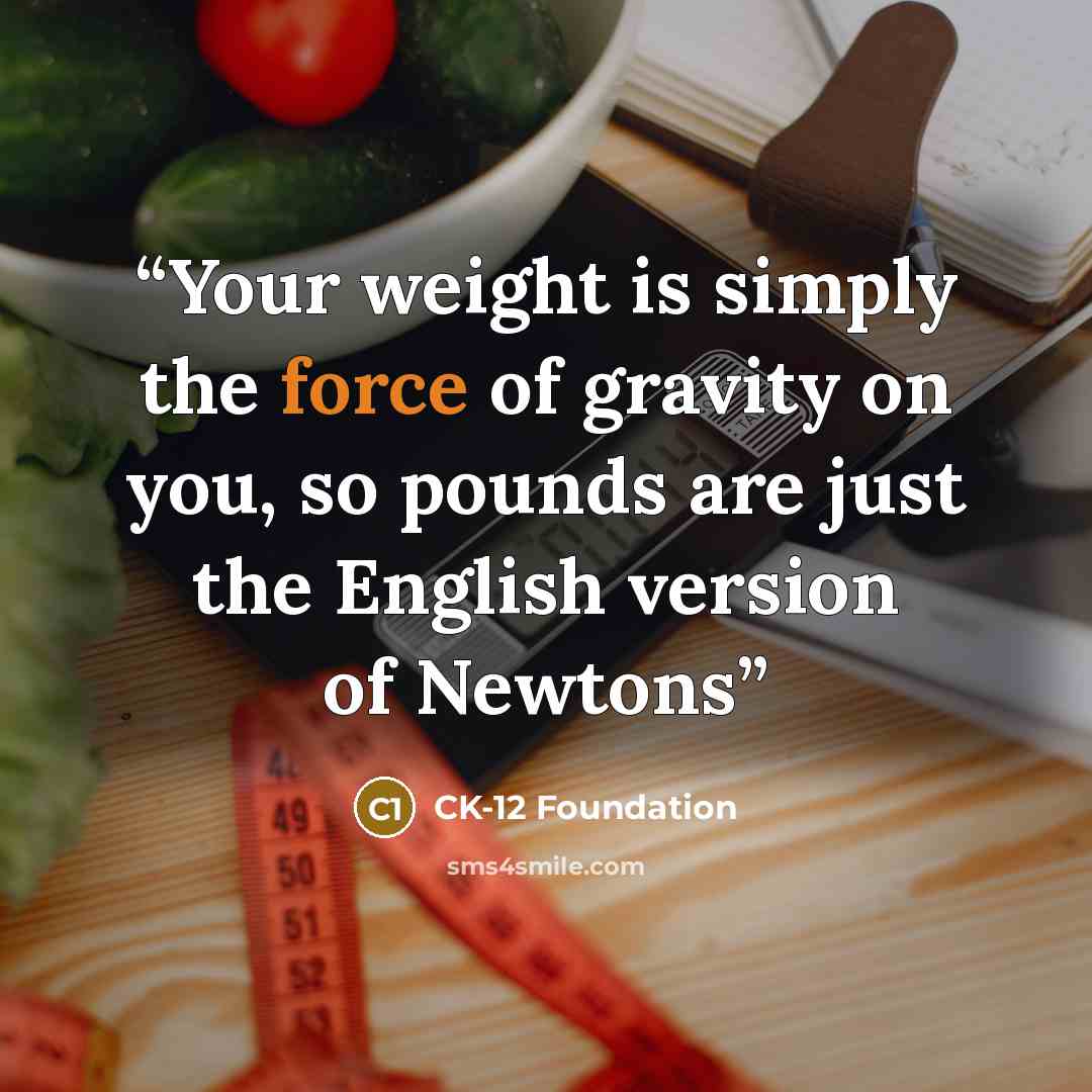 “Your weight is simply the force of gravity on you, so pounds are just the English version of Newtons” quote by CK-12 Foundation