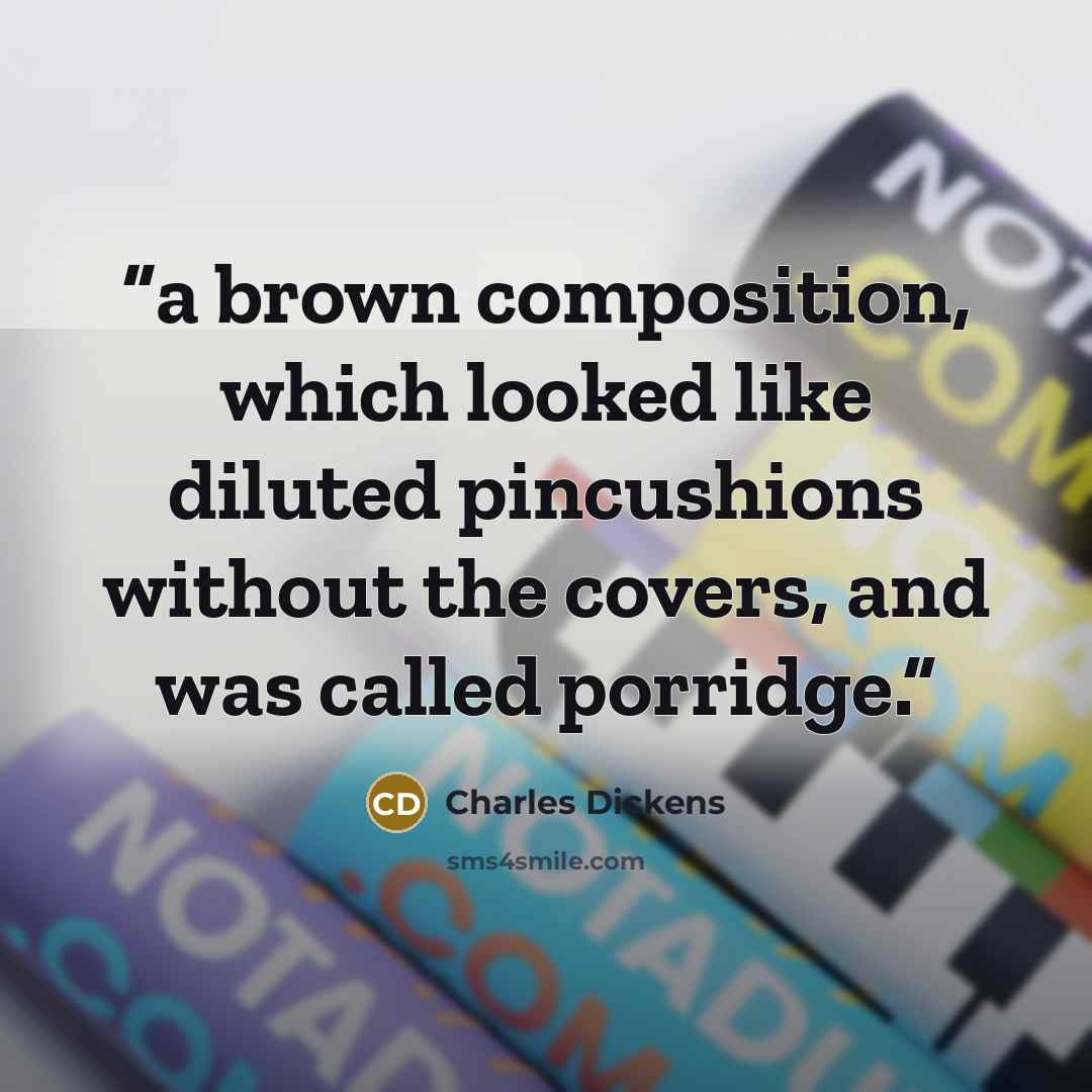 “a brown composition, which looked like diluted pincushions without the covers, and was called porridge.” quote by Charles Dickens