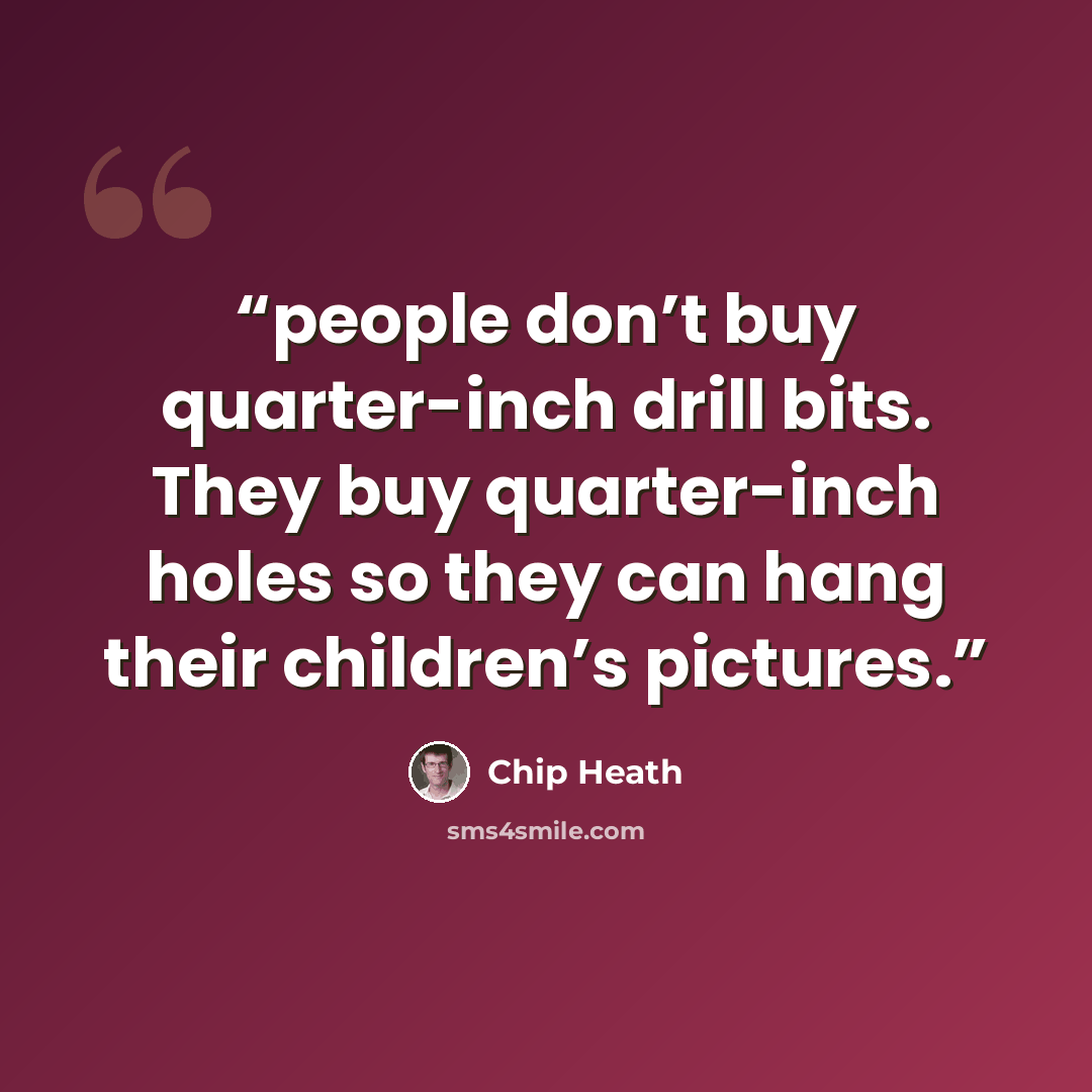 “people don’t buy quarter-inch drill bits. They buy quarter-inch holes so they can hang their children’s pictures.” quote by Chip Heath