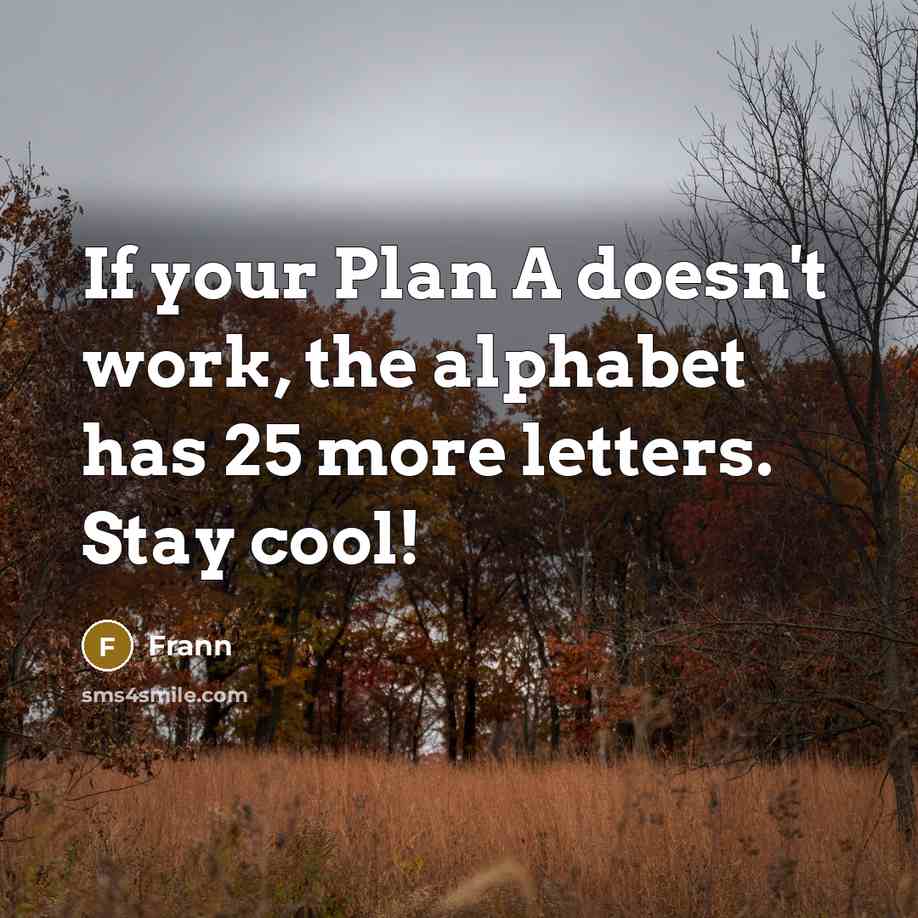 “If your Plan A doesn't work, the alphabet has 25 more letters. Stay cool!” quote by Frann