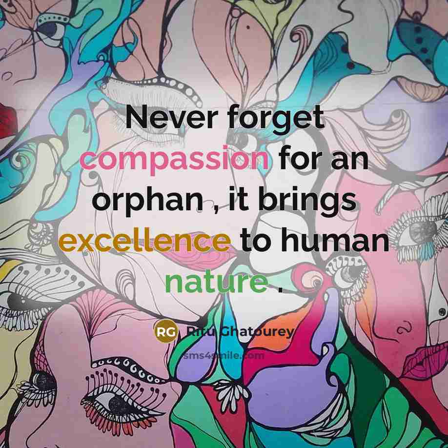 “Never forget compassion for an orphan , it brings excellence to human nature .” quote by Ritu Ghatourey