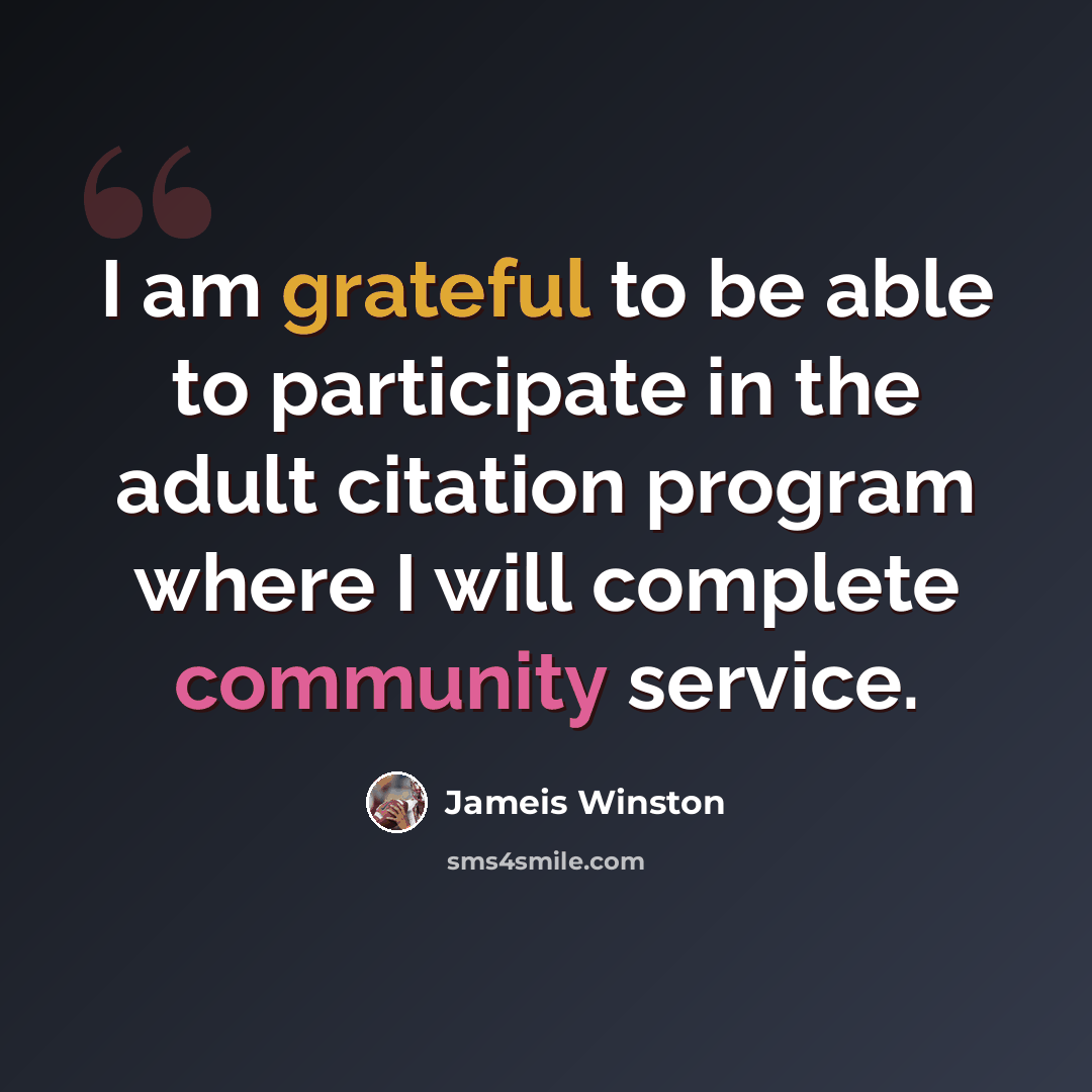 “I am grateful to be able to participate in the adult citation program where I will complete community service.” quote by Jameis Winston