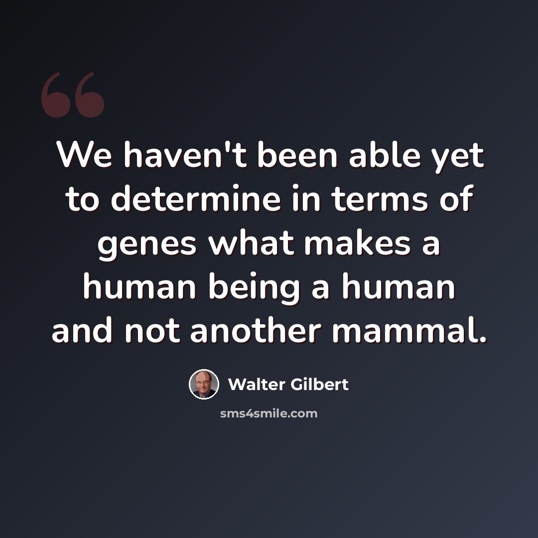 “We haven't been able yet to determine in terms of genes what makes a human being a human and not another mammal.” quote by Walter Gilbert