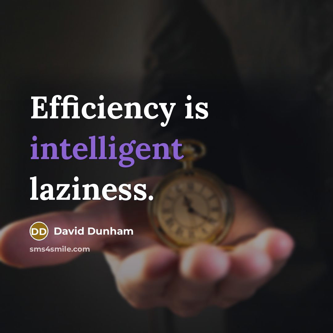 “Efficiency is intelligent laziness.” quote by David Dunham
