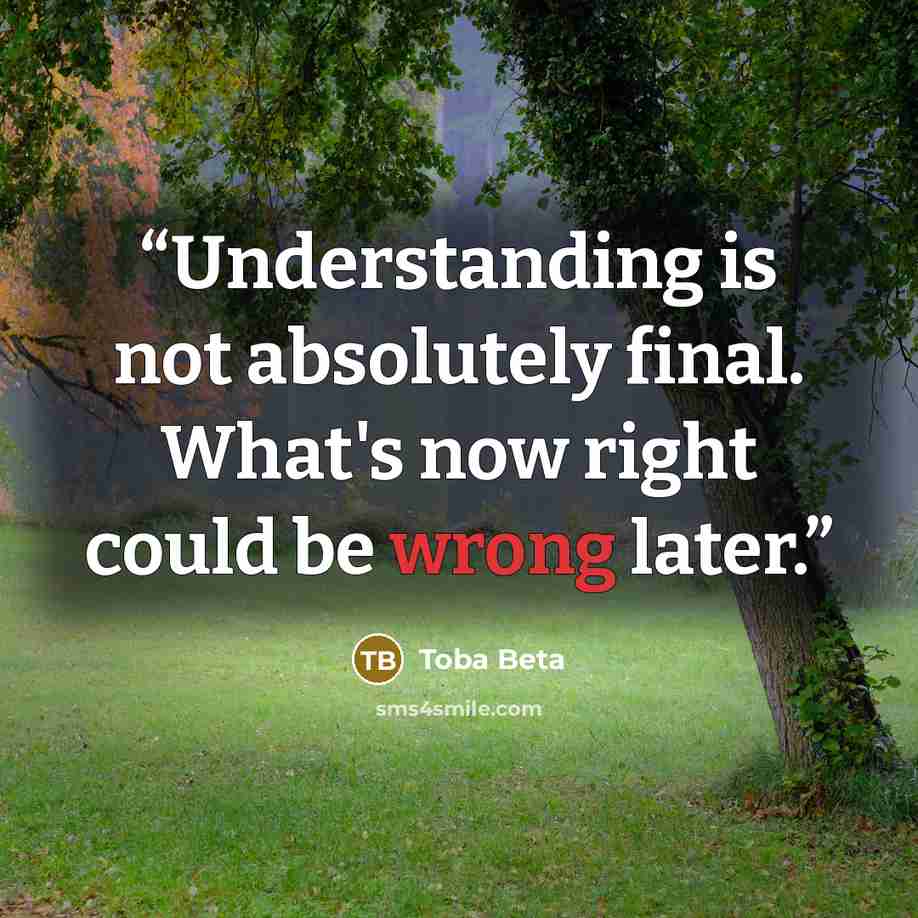 “Understanding is not absolutely final. What's now right could be wrong later.” quote by Toba Beta