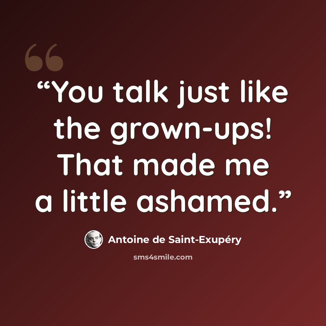 “You talk just like the grown-ups! That made me a little ashamed.” quote by Antoine de Saint-Exupéry