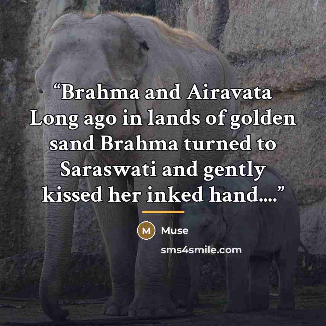 “Brahma and Airavata Long ago in lands of golden sand Brahma turned to Saraswati and gently kissed her inked hand…” quote by Muse