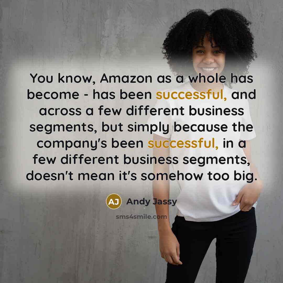 “You know, Amazon as a whole has become - has been successful, and across a few different business segments, but simply because the company's been successful, in a few different business segments, doesn't mean it's somehow too big.” quote by Andy Jassy