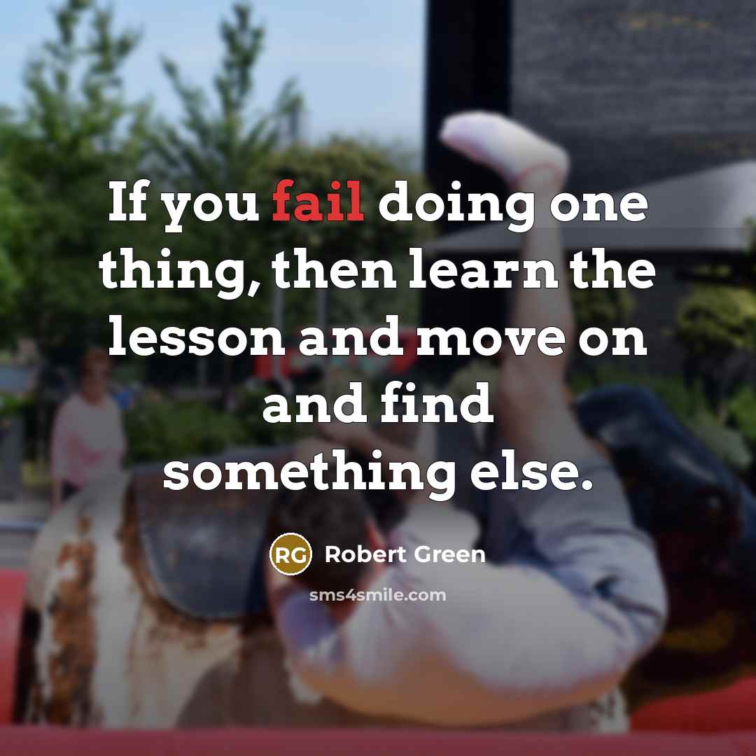 “If you fail doing one thing, then learn the lesson and move on and find something else.” quote by Robert Green