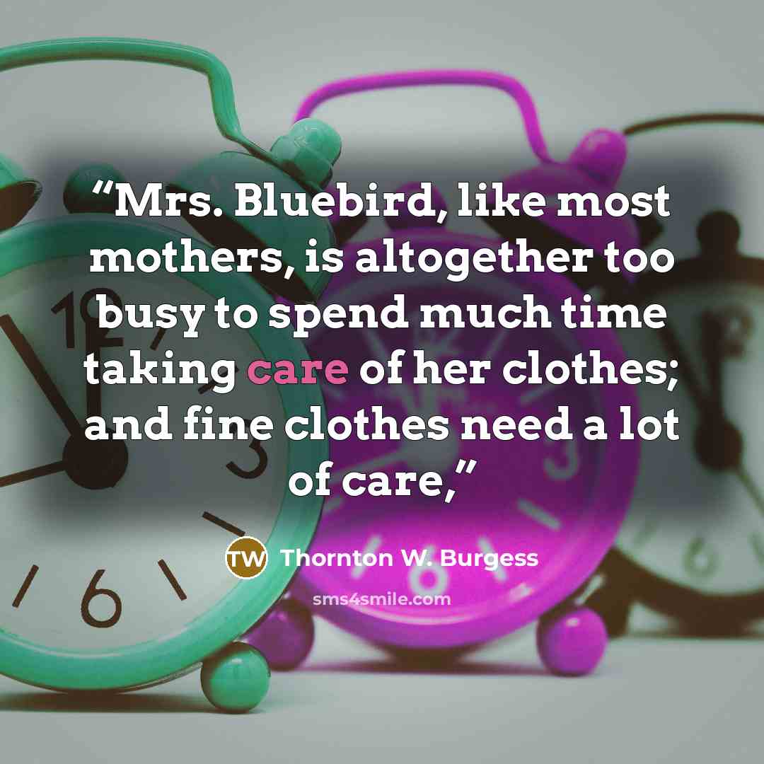 “Mrs. Bluebird, like most mothers, is altogether too busy to spend much time taking care of her clothes; and fine clothes need a lot of care,” quote by Thornton W. Burgess