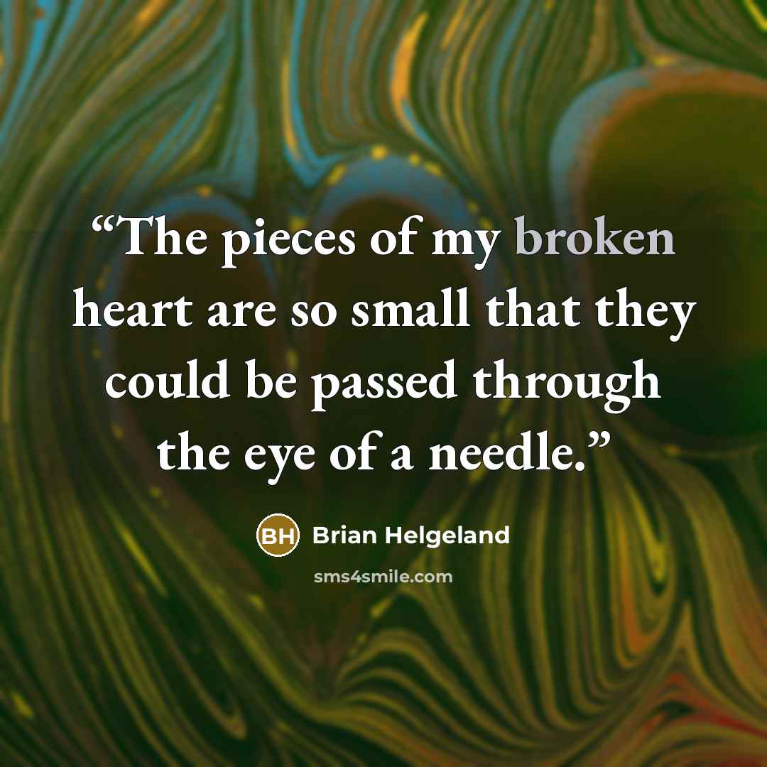 “The pieces of my broken heart are so small that they could be passed through the eye of a needle.” quote by Brian Helgeland
