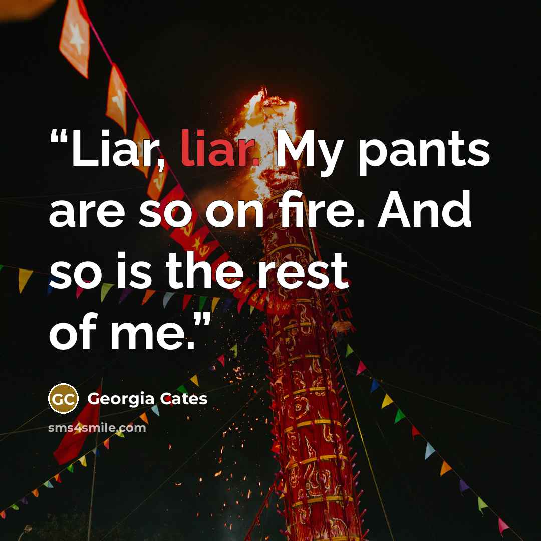 “Liar, liar. My pants are so on fire. And so is the rest of me.” quote by Georgia Cates