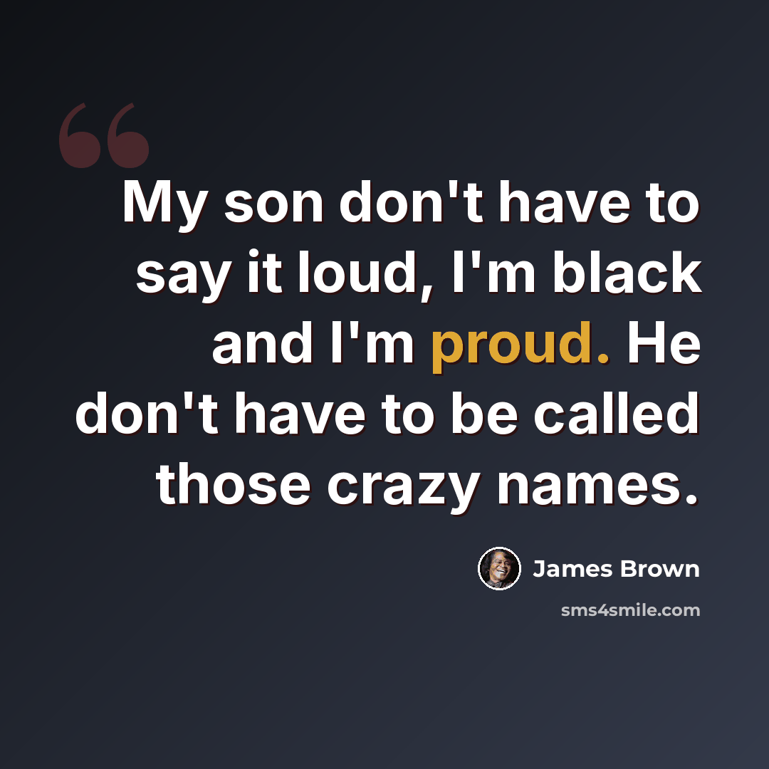 “My son don't have to say it loud, I'm black and I'm proud. He don't have to be called those crazy names.” quote by James Brown