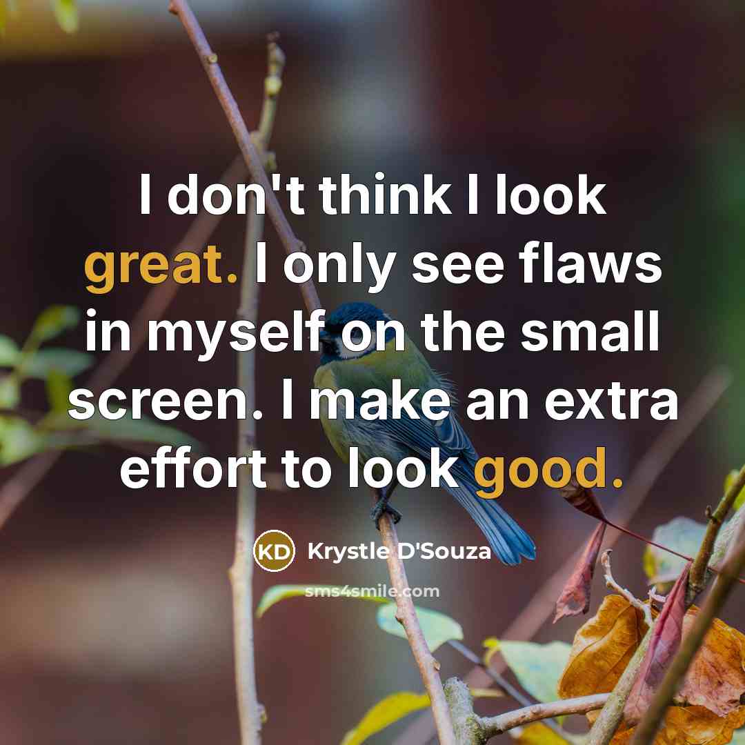 “I don't think I look great. I only see flaws in myself on the small screen. I make an extra effort to look good.” quote by Krystle D'Souza