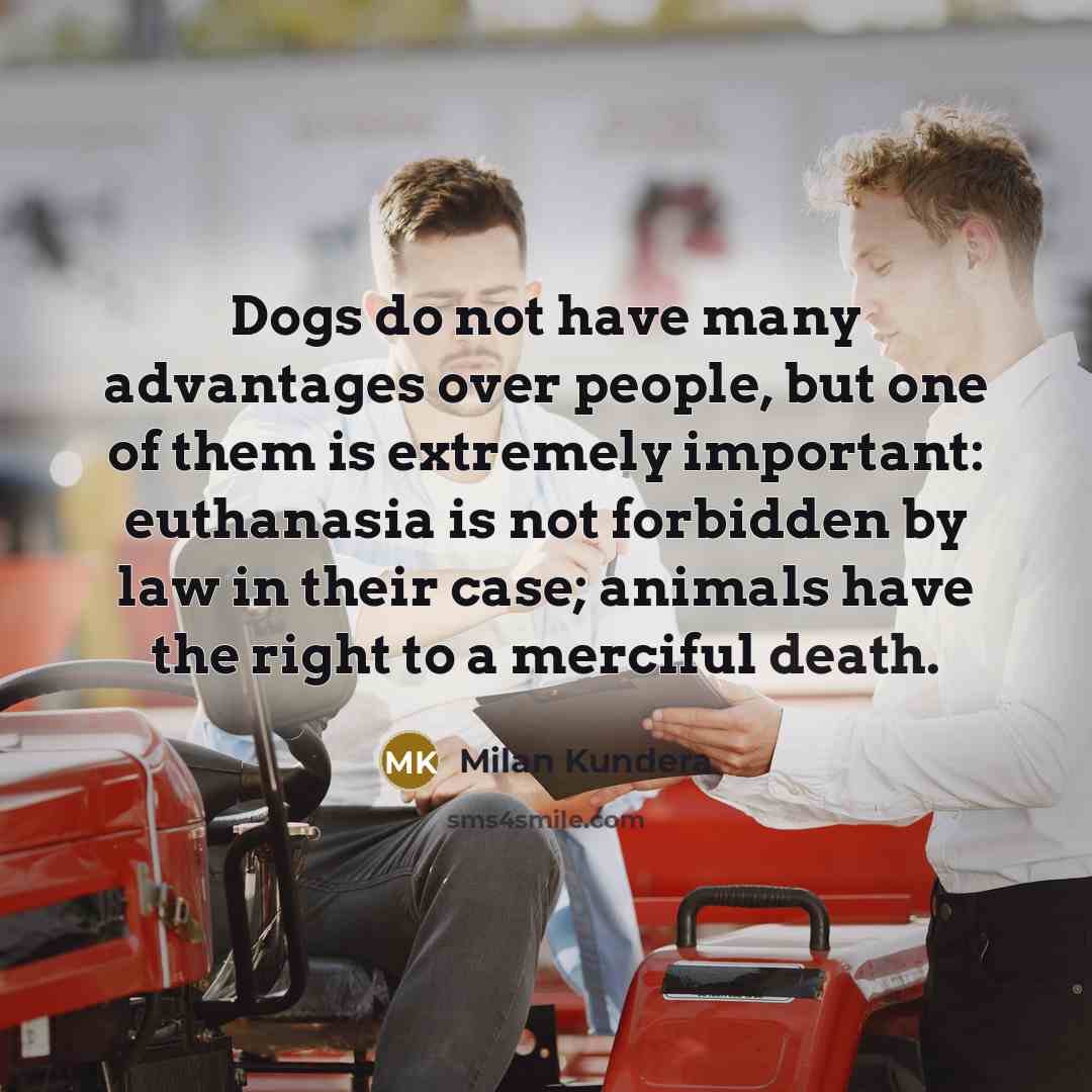 “Dogs do not have many advantages over people, but one of them is extremely important: euthanasia is not forbidden by law in their case; animals have the right to a merciful death.” quote by Milan Kundera