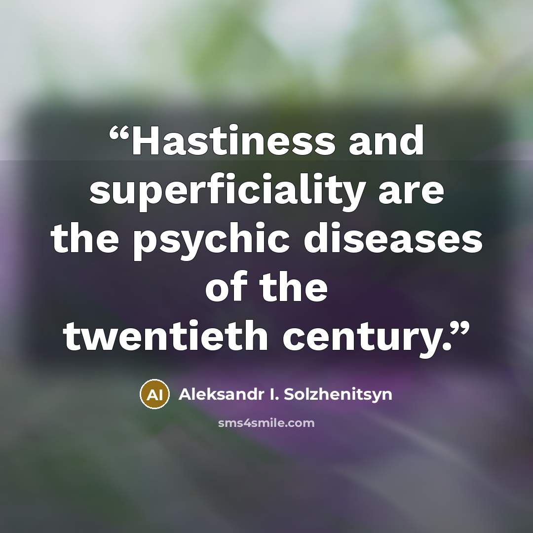 “Hastiness and superficiality are the psychic diseases of the twentieth century.” quote by Aleksandr I. Solzhenitsyn