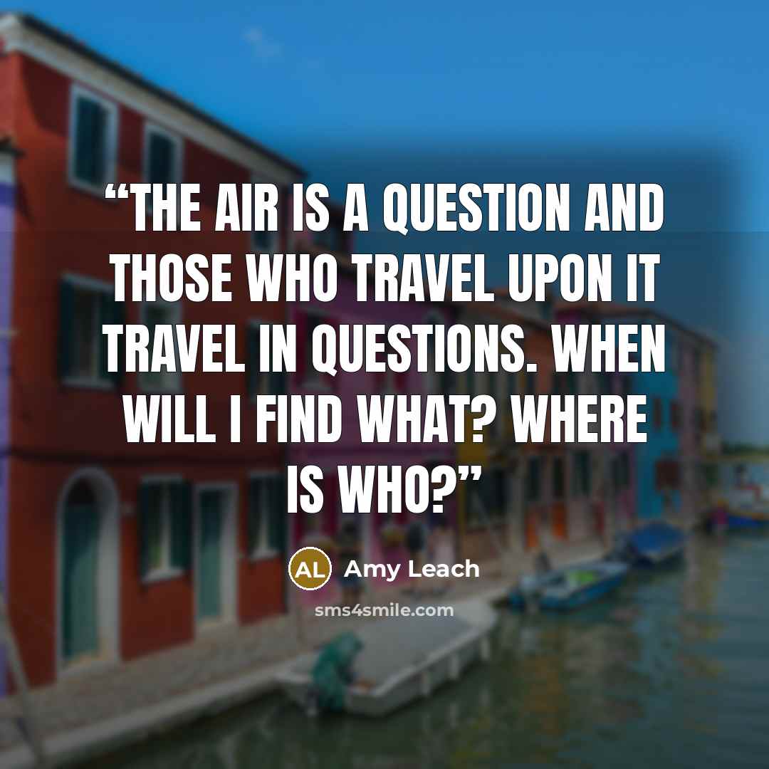 “The air is a question and those who travel upon it travel in questions. When will I find what? Where is who?” quote by Amy Leach
