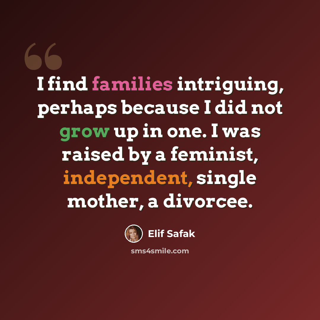 “I find families intriguing, perhaps because I did not grow up in one. I was raised by a feminist, independent, single mother, a divorcee.” quote by Elif Safak