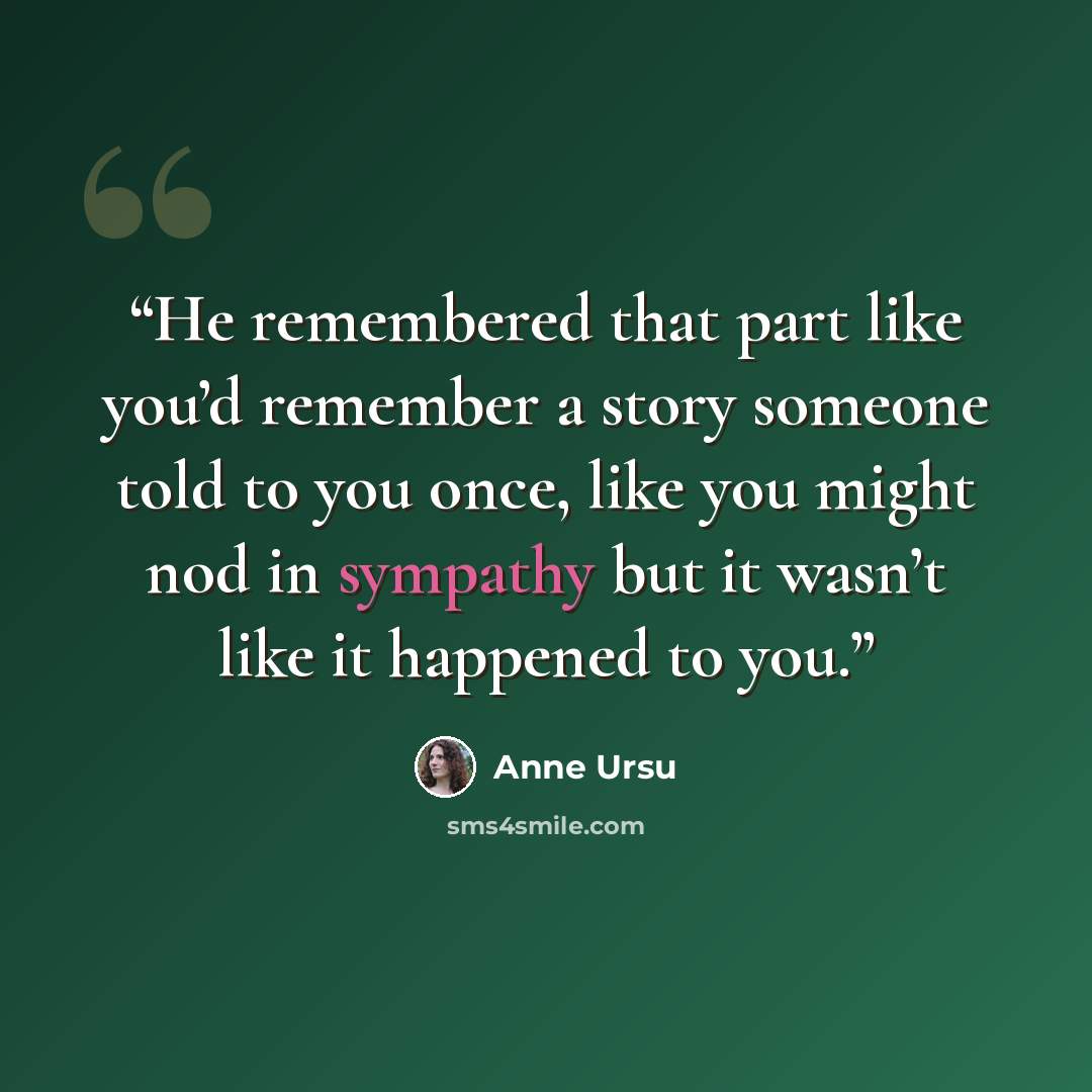 “He remembered that part like you’d remember a story someone told to you once, like you might nod in sympathy but it wasn’t like it happened to you.” quote by Anne Ursu